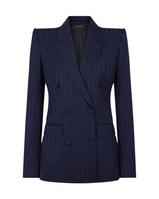 Tom Ford Blue Tonal Stripe Double Breasted Jacket
