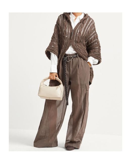 Brunello Cucinelli Brown Zip-Up Hooded Knitted Cardigan