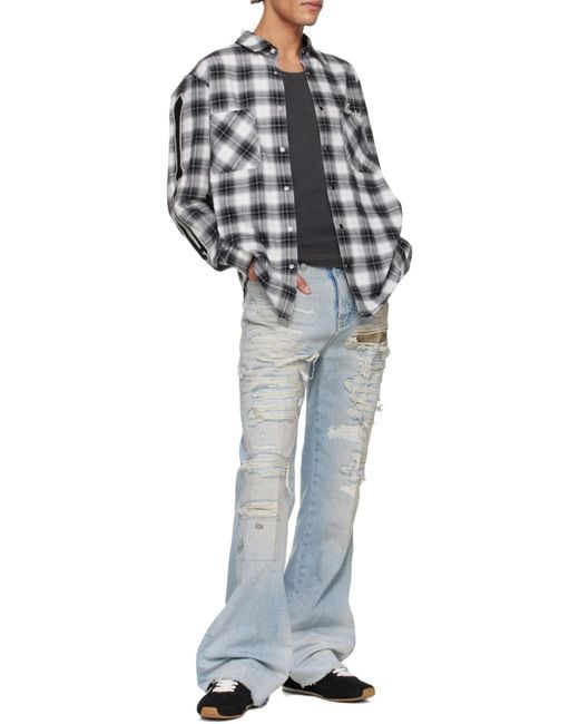 Amiri Gray Long-Sleeved Checked Shirt for men