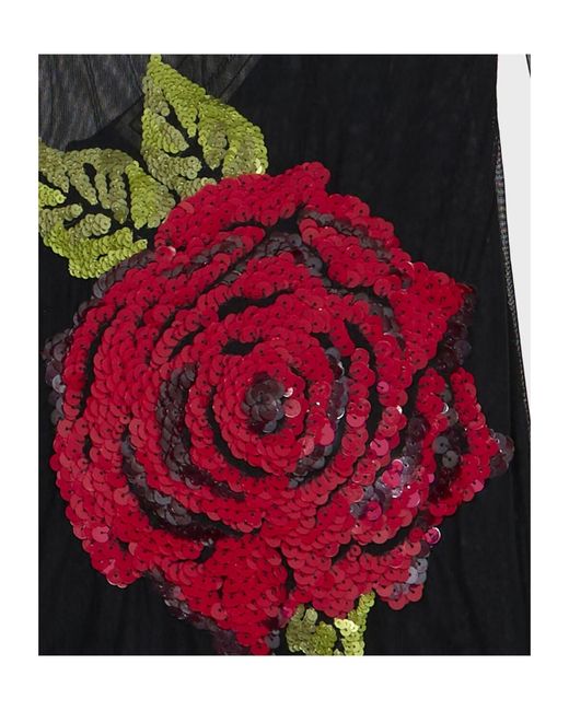 Blumarine Black Stretch Tulle Dress With Embroidery And Slit