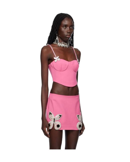 Area Red Butterfly-Appliqué Wool Bustier Top