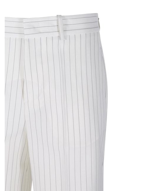 P.A.R.O.S.H. White Pinstriped Straight-Leg Trousers
