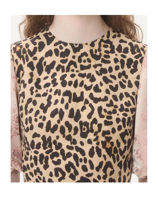 Valentino Natural Leopard Printed Puff-Sleeved Mini Dress
