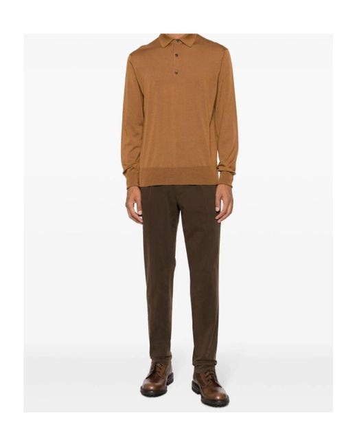 Peserico Brown Waist-Tab Cotton Trousers for men