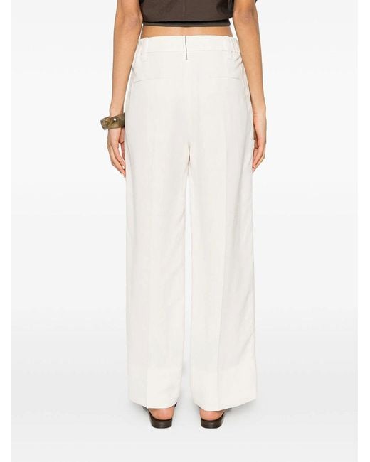 Brunello Cucinelli White Pleated Straight-Leg Pants