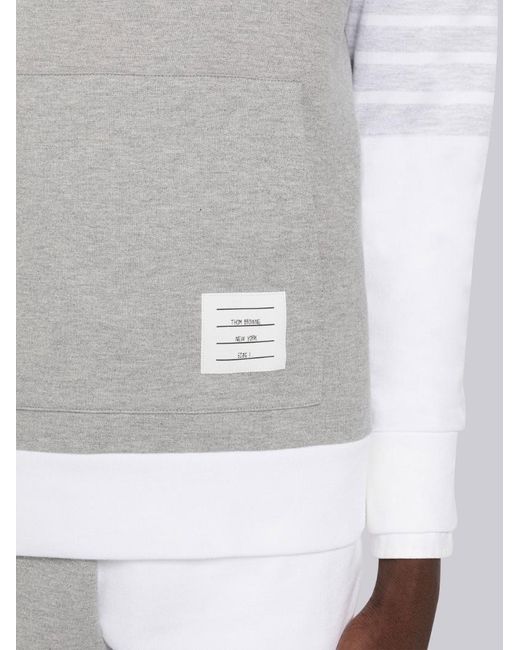 Thom Browne White Anchor Embroidered Drawstring Hoodie for men