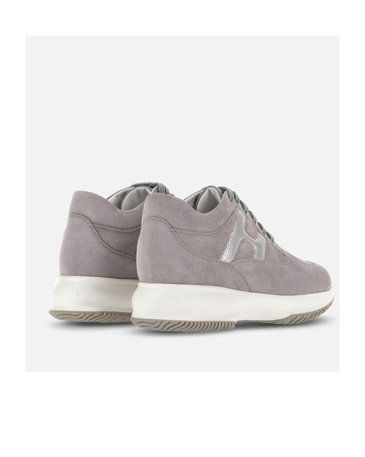 Hogan Gray Interactive Round Toe Lace-Up Sneakers