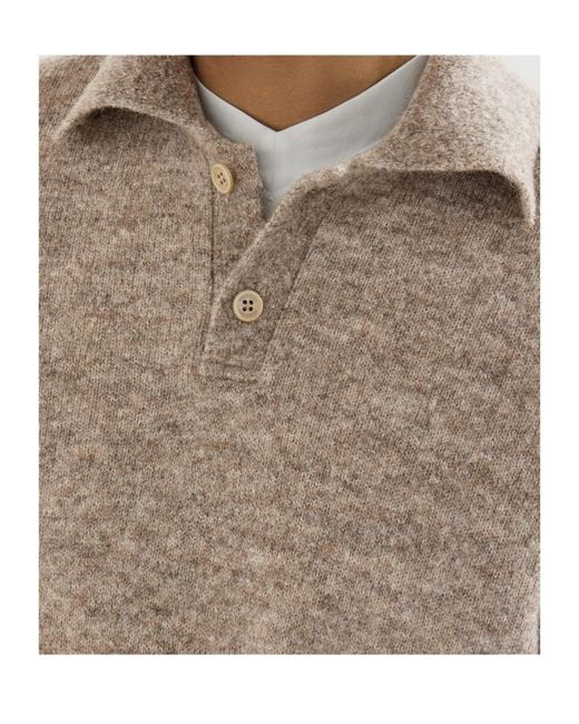 Brunello Cucinelli Brown Alpaca, Cashmere And Wool Knit Polo for men