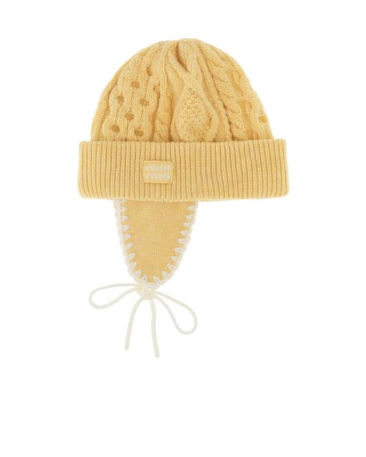Miu Miu Yellow Ribbed Knit Hat