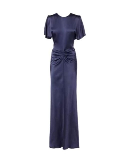 Victoria Beckham Blue Isabella Gathered Satin Gown