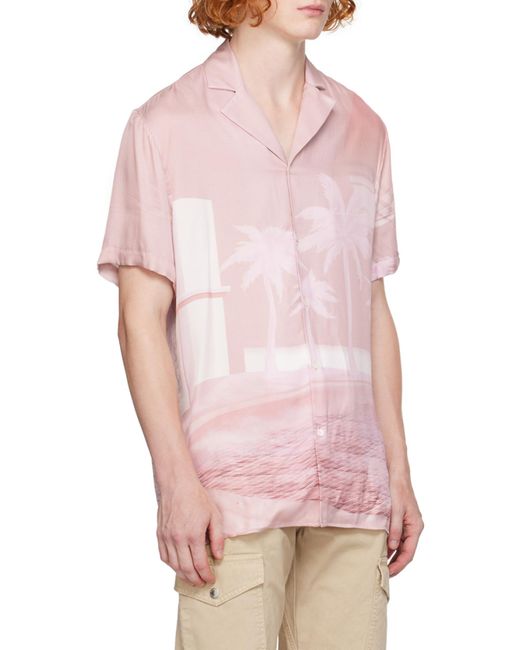 Balmain Pink Twill Palm Tree Print Shirt for men