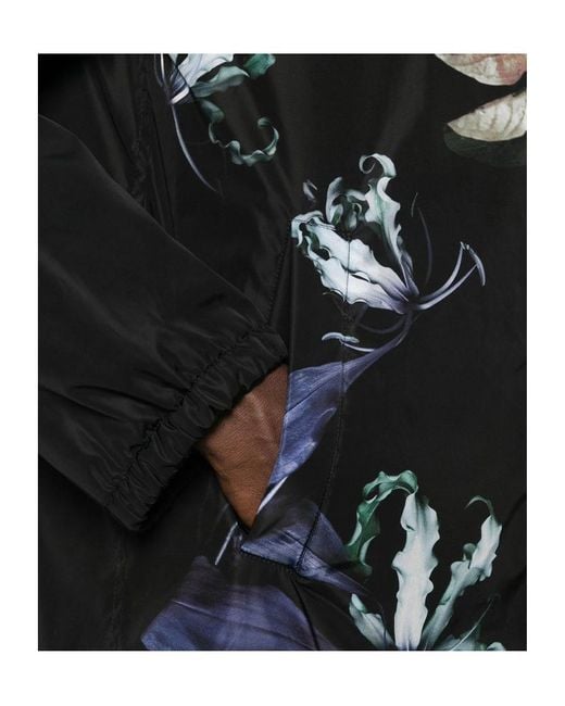 Dries Van Noten Black Drawstring Floral Printed Jacket for men