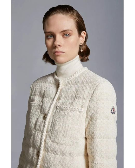 Moncler White Tweed Button-Up Jacket