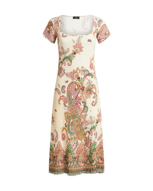 Etro Metallic Floral Motif Ribbed Dress