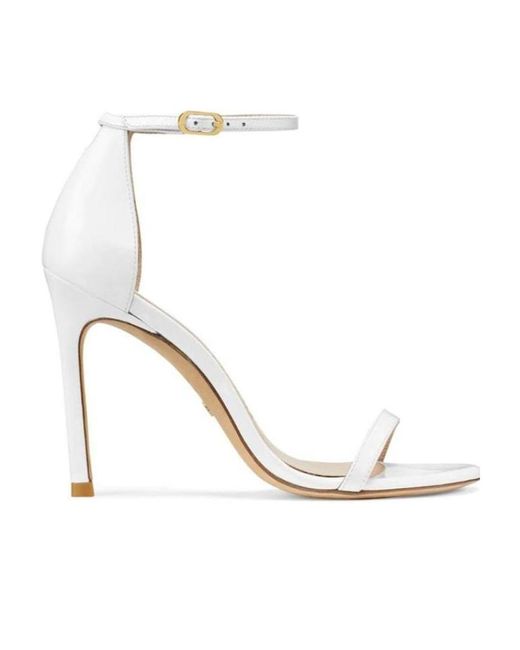 Stuart Weitzman White Stiletto-Heel Leather Sandals