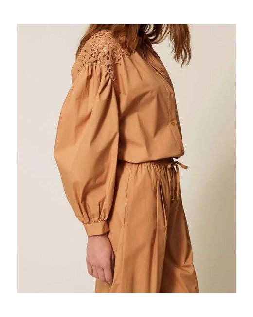 Twinset Brown Balloon-Sleeve Shirt
