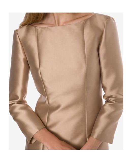 Alberta Ferretti Natural Long-Sleeved Mikado Evening Dress