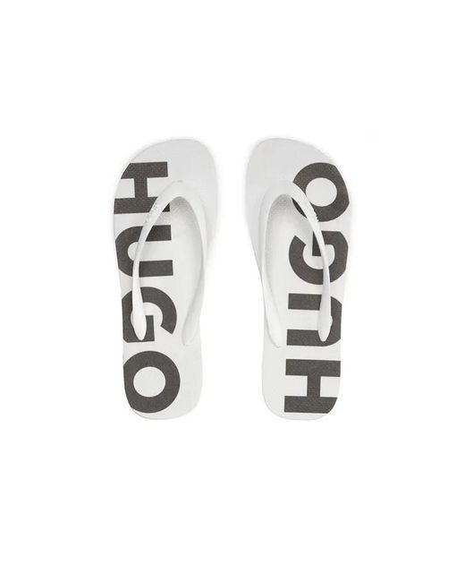 Boss White Round-Toe Flat Sandals for men