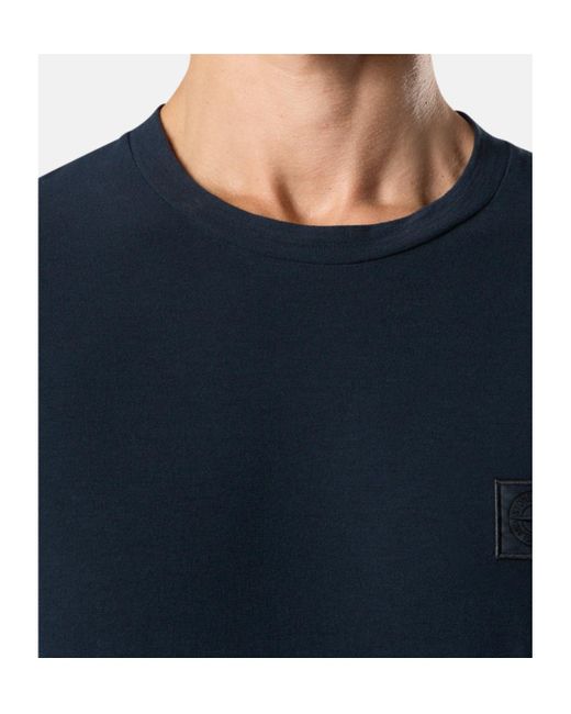 Stone Island Blue Plain Cotton T-Shirt for men