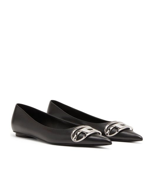 DIESEL Black D-Venus Leather Ballerina Shoes