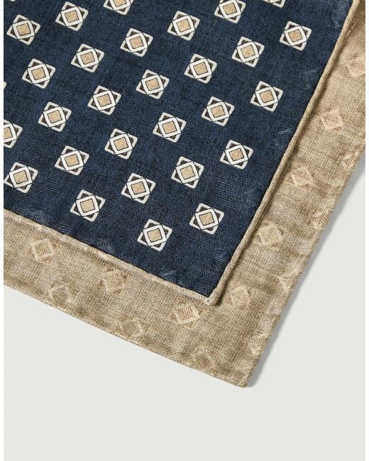 Brunello Cucinelli Blue Silk Geometric-Pattern Pocket Square for men