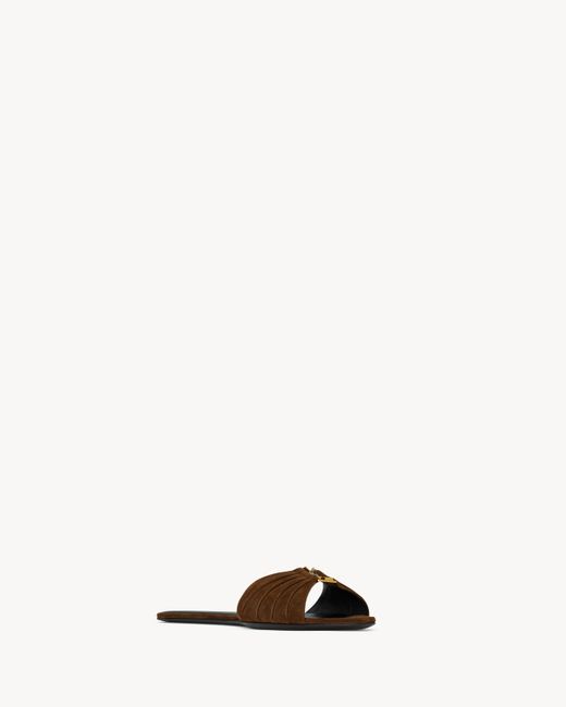Saint Laurent Brown Babylone Logo Plaque Slides