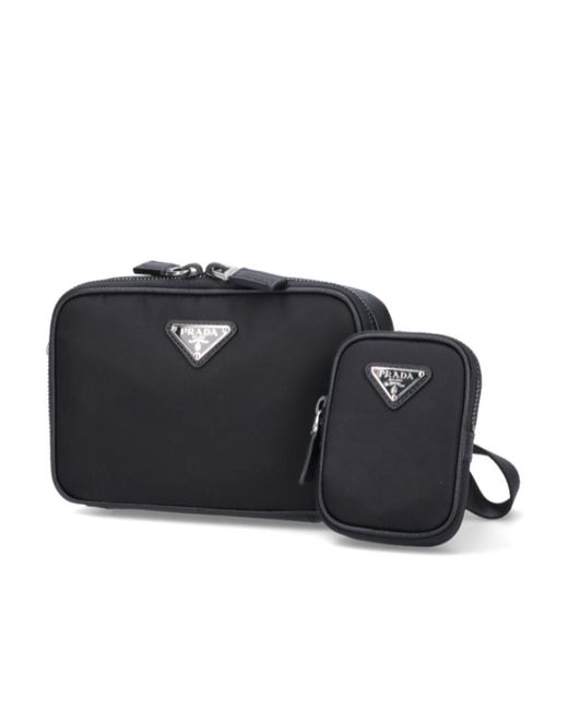 Prada Black Logo Plaque Brique Zipped Messenger Bag for men