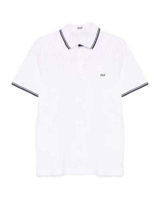 Fay White Trimmed Collar Polo Shirt for men