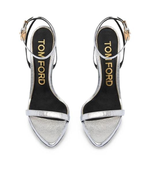 Tom Ford White Padlock-Detail Metallic Sandals