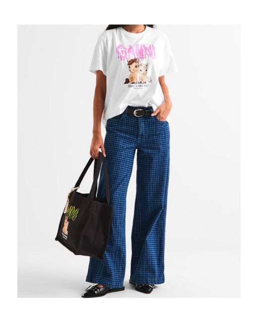 Ganni White Logo Crew Neck T-Shirt