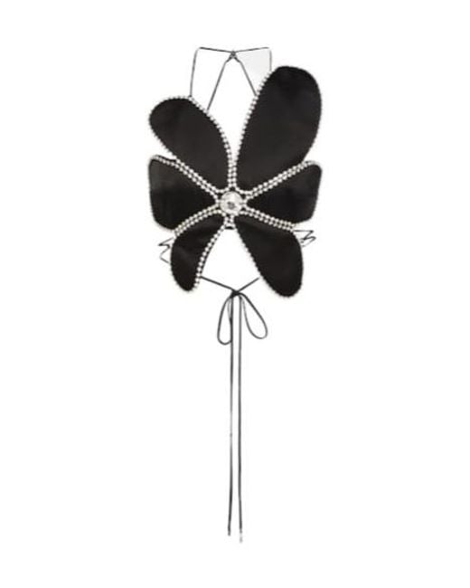 Area Black Crystal-Embellished Halterneck Top