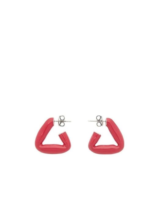 Bottega Veneta Red Triangle Hoop Earrings