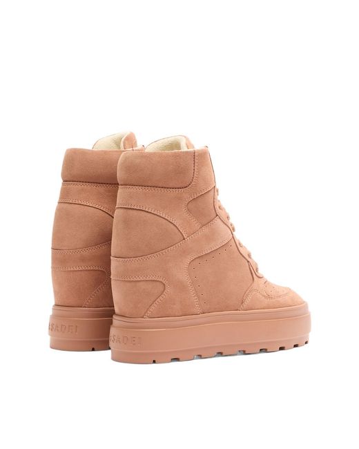 Casadei Brown Platform Wedge High-Top Sneakers