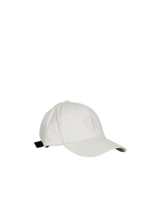 Stone Island White Compass Logo Baseball Hat for men