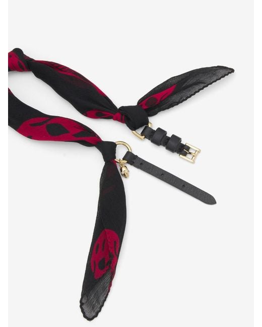 McQueen Black Skull Print Silk Bracelet