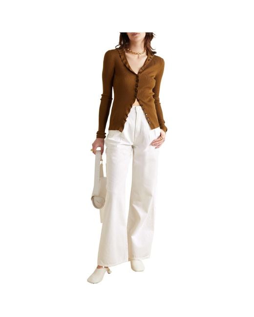 Goldsign White High-Waisted Wide-Leg Jeans