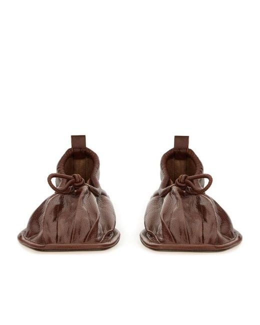 Hereu Brown Elasticated Detail Square-Toe Flat Shoes