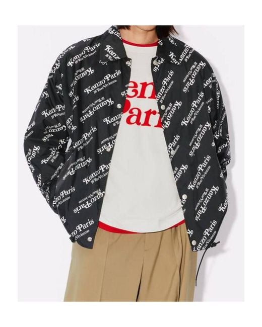 KENZO Gray Logo-Print Hoodie Windbreaker for men