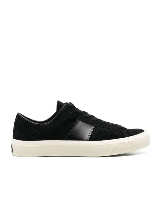 Tom Ford Black Logo Patch Lace-Up Sneakers for men