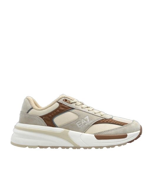 EA7 White Logo-Embossed Lace-Up Sneakers