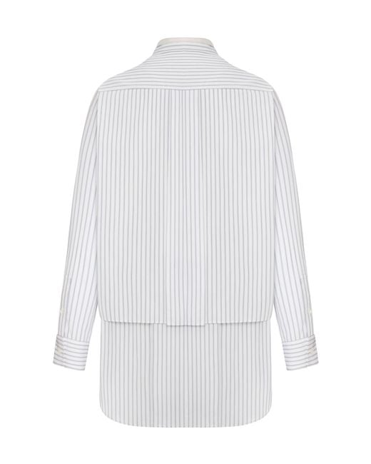 Sacai White Long-Sleeved Striped Dress