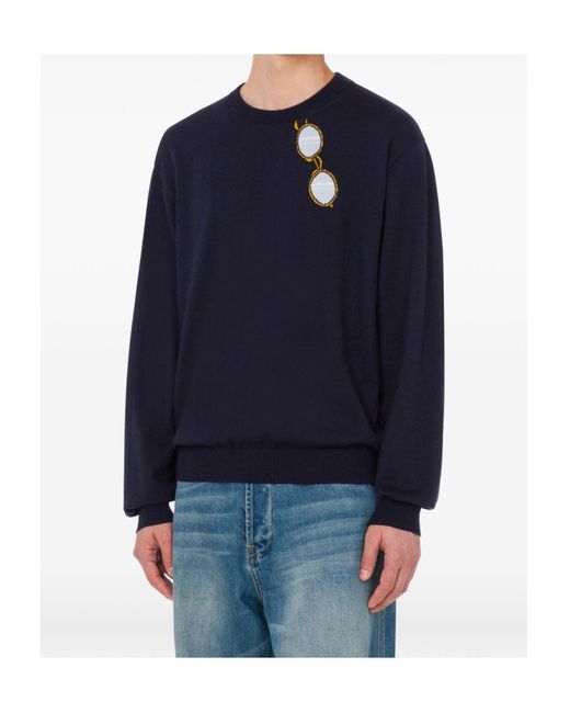 Moschino Blue Glasses Motif Sweater for men