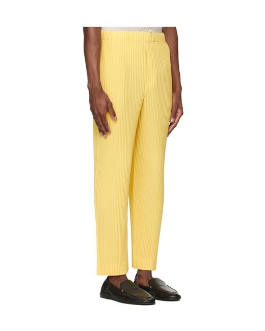 Homme Plissé Issey Miyake Yellow Pleated Casual Pants for men