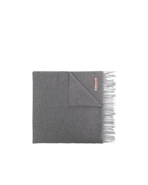 Acne Gray Logo Patch Fringed Scarf