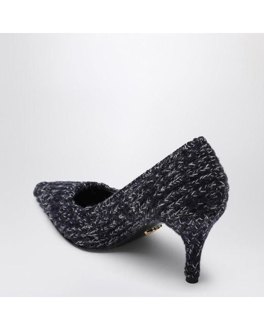 Prada Blue 85Mm Knitted Pumps