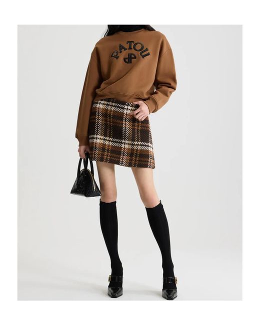 Patou Brown Plaid Pattern Mini Skirt