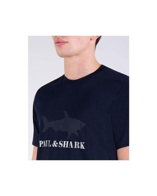 Paul & Shark Blue Round Collar Logo T-Shirt for men