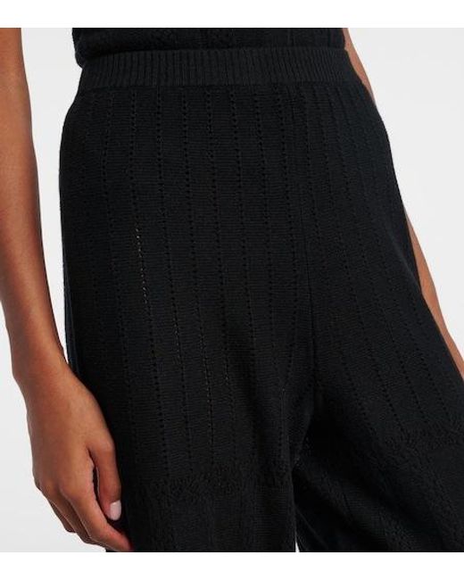 Eres Black Pointelle Wool And Cashmere Wide-Leg Pants