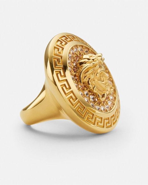 Versace Metallic Logo-Engraved Embellished Ring
