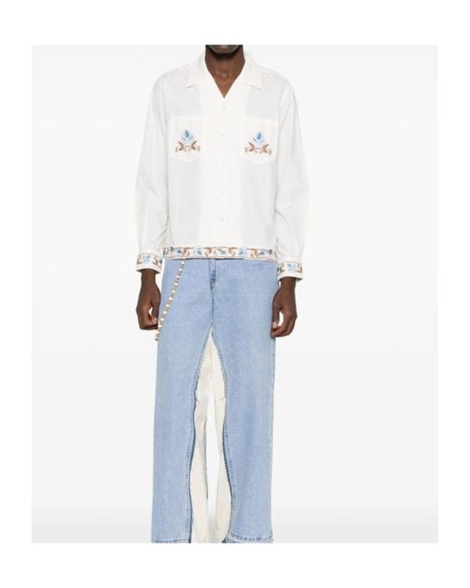 Bode White Noveau Vine Embroidered Shirt for men
